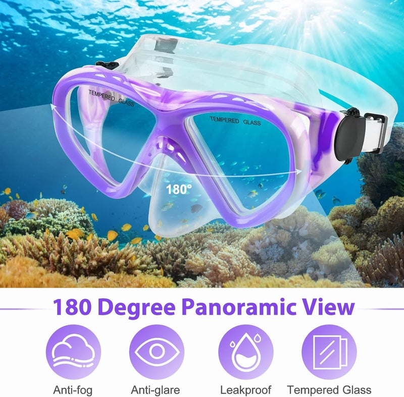 ACQCES Kids Snorkel Set Dry Top Snorkeling Gear for Kids Youth Boys Girls Junior Age 5-15,Tempered Glass Swimming Diving Mask and Snorkel Set 180 Degree Panoramic View - Image 3